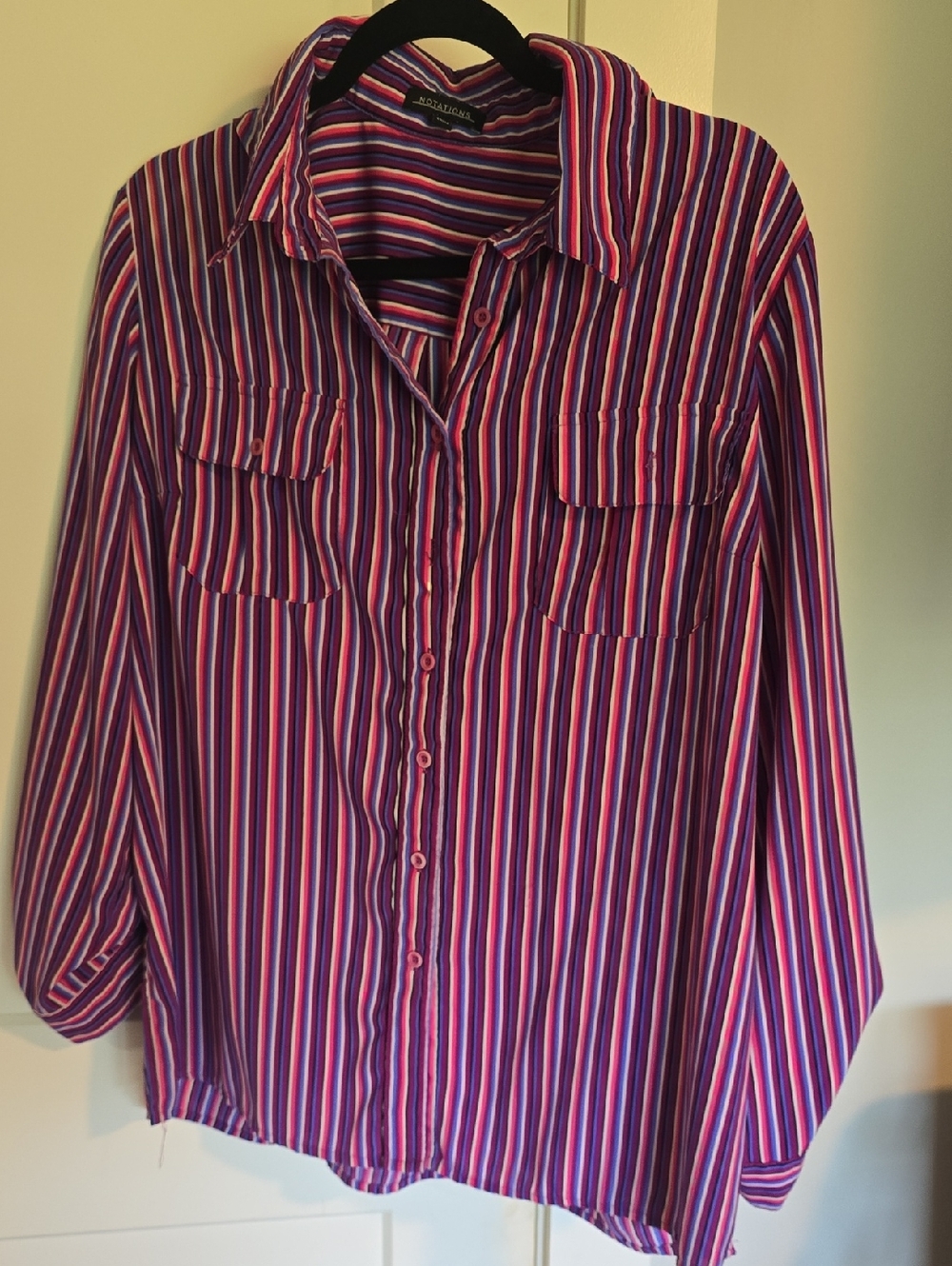 Notations Purple and Pink Striped Button-Front Shirt